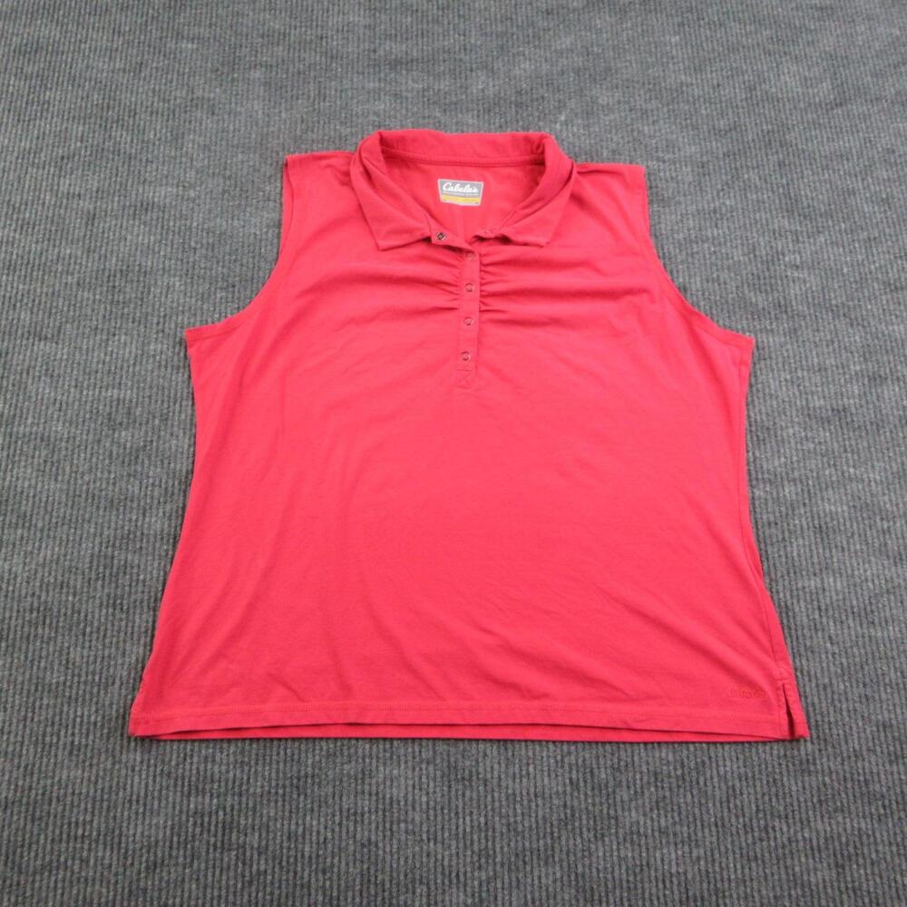 Cabela's Polo Womens 2XL Pink Sleeveless Collared Rouched Button Stretch Jersey